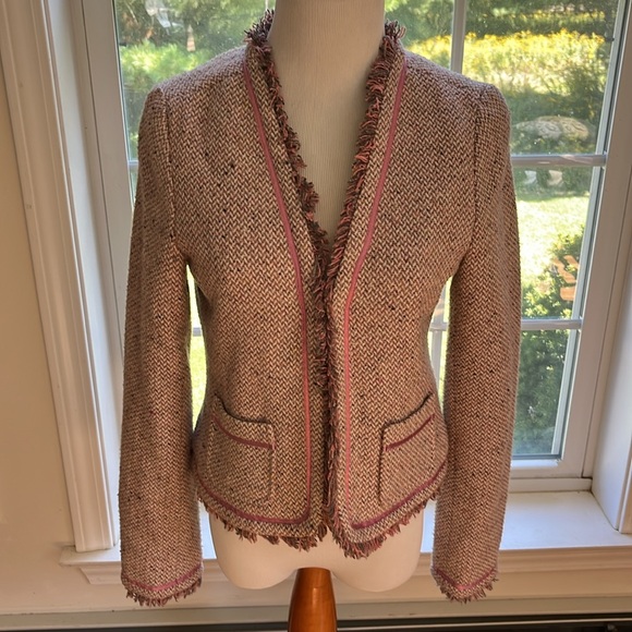 Old Navy Tweed women’s size Small Blazer Pink w/ grey, cream, taupe fabric - Picture 4 of 13